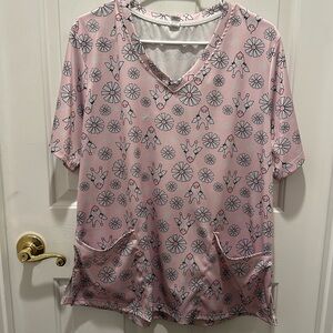 Pink Giraffe and Flowers Scrub Top